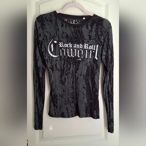 Rock & roll cowgirl winger rebel womens long sleeve shirt whymsygoth small